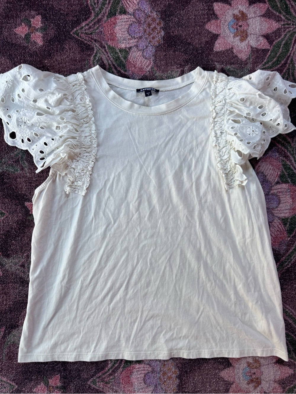 Express Women’s White Eyelet Ruffle Sleeve Short-Sleeve Top - XL